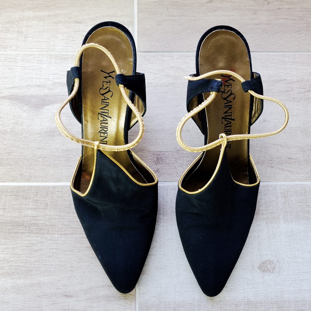 Yves Saint Laurent Vintage Black Women's Shoes. Gold And Black. Size 6.5